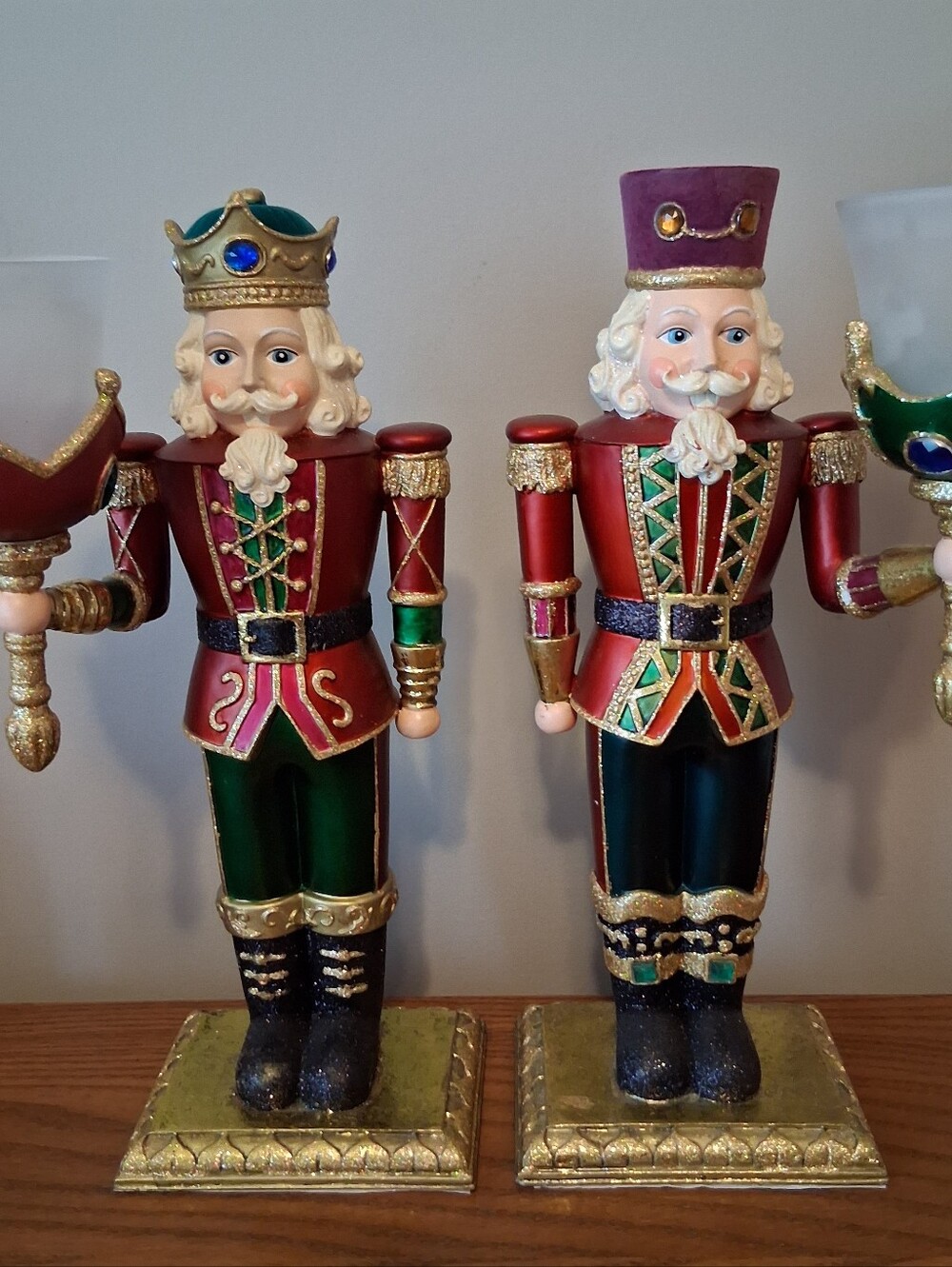 Set of 2 Costco Nutcracker Christmas Decor Candle Holders Glittery Gold 12" NWOT